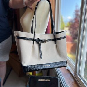Michael Kors Cream and Black Snakeskin Bag with Black Michael Kors Wallet